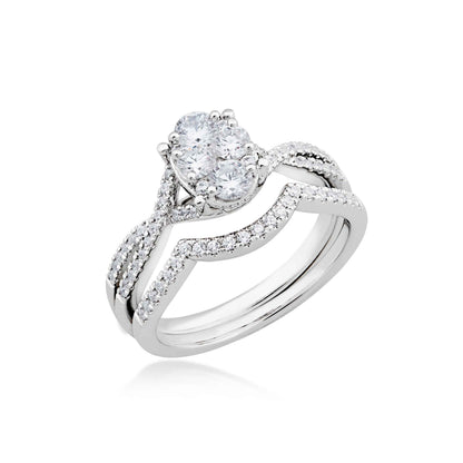 Fairytale Diamonds 7/8 ct. tw. Oval Composite Wedding Set with Side Twisted Band in 10K White Gold close-up detail