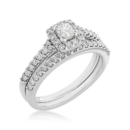 Noventa 7/8 ct. tw Princess Cut Diamond with Halo Design Wedding Set with Undercarriage Cutout in 10K White Gold front view