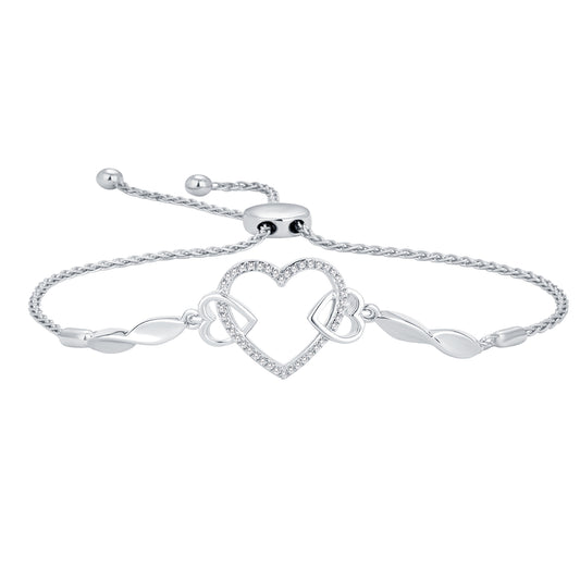 1/8 ct. tw. Triple Heart Bolo Bracelet with Twist Accents in Sterling Silver