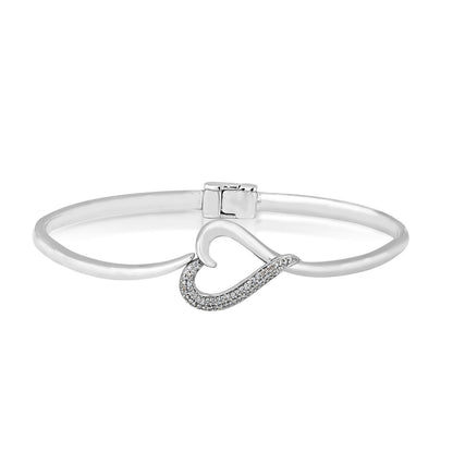 1/6 ct. tw. Diamond Heart Bangle Bracelet in Sterling Silver