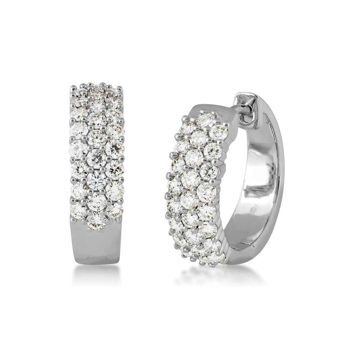 1 ct. tw. Three Row Diamond Hoop Earrings in 14 K White Gold