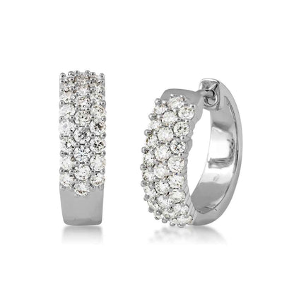 1 ct. tw. Three Row Diamond Hoop Earrings in 14 K White Gold