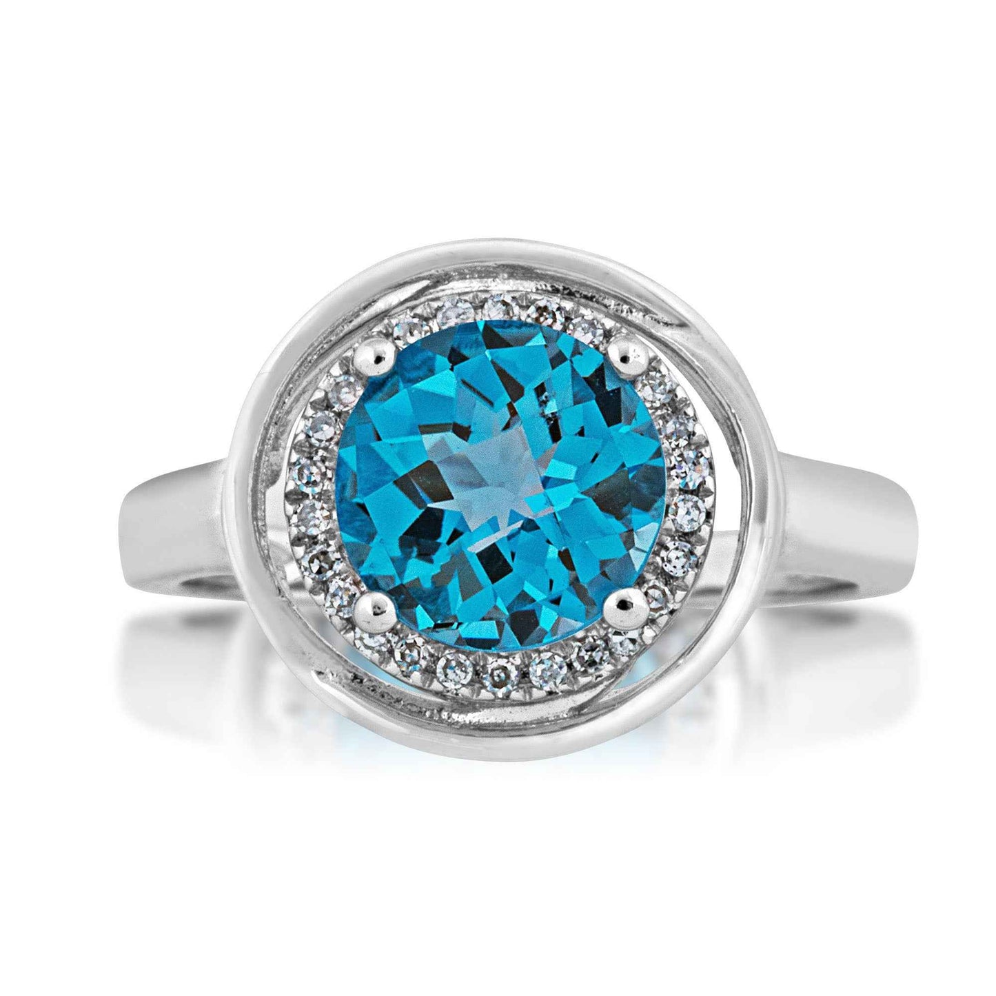 Blue Topaz and Diamond Ring in 14 Kt. White Gold