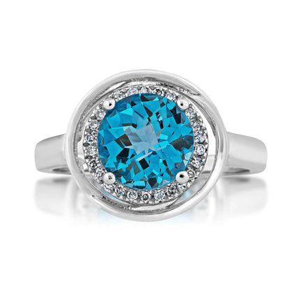 Blue Topaz and Diamond Ring in 14 Kt. White Gold