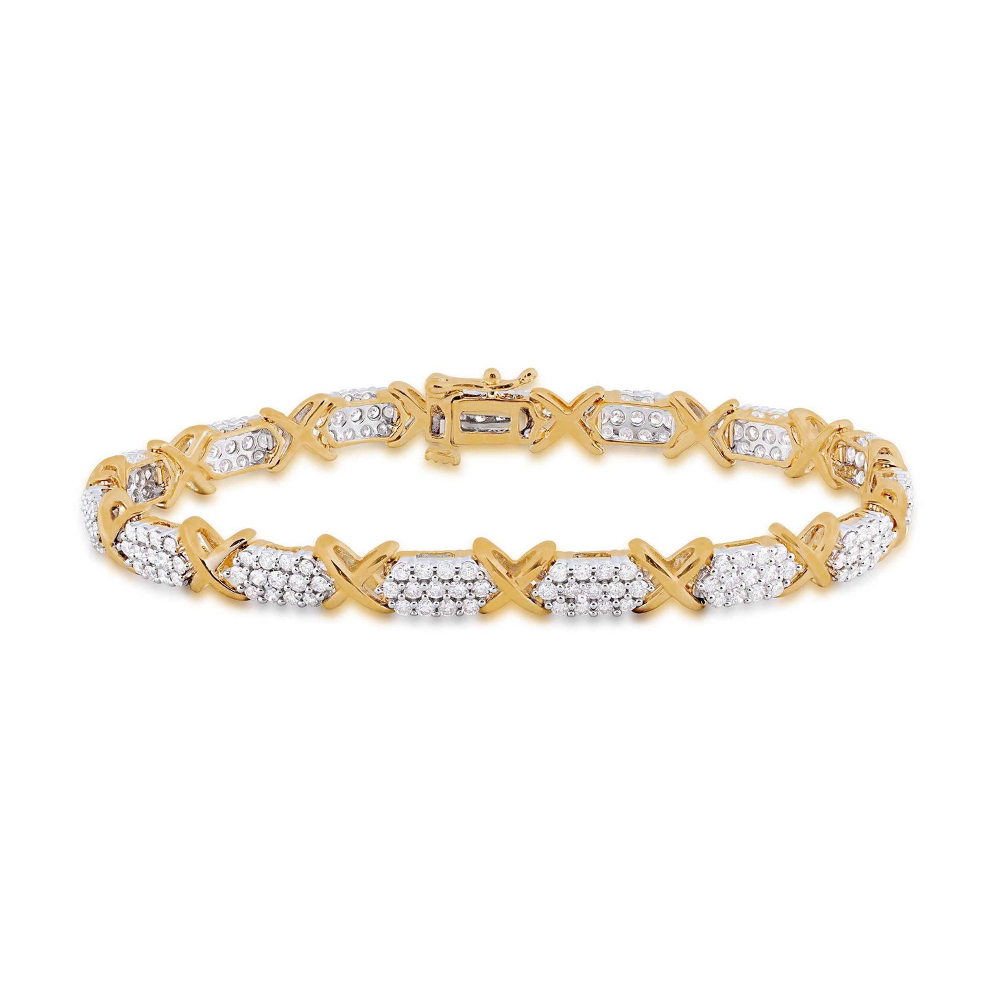3 ct. tw. Diamond Bracelet with Gold 'X's in 10K Yellow Gold