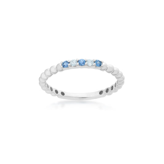 Yogo Round Sapphires and 1/20 ct. wt. Diamond Fashion Stackable Ring in 10K white gold