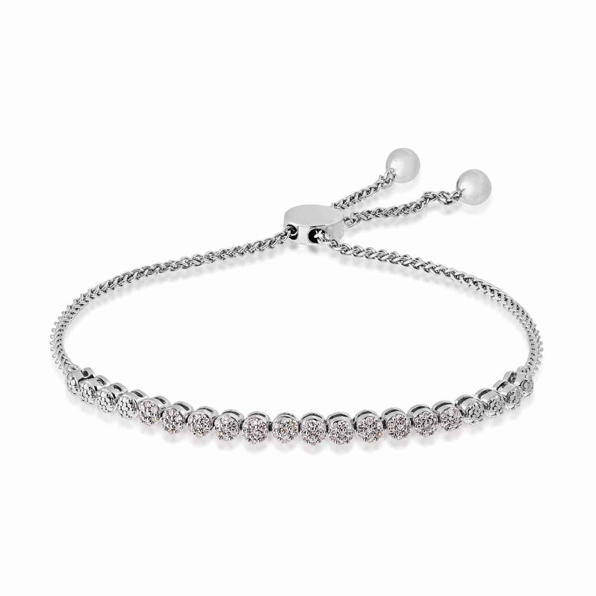 1/4 ct. tw. Round Mini Cluster Diamond Bolo Bracelet in Sterling Silver