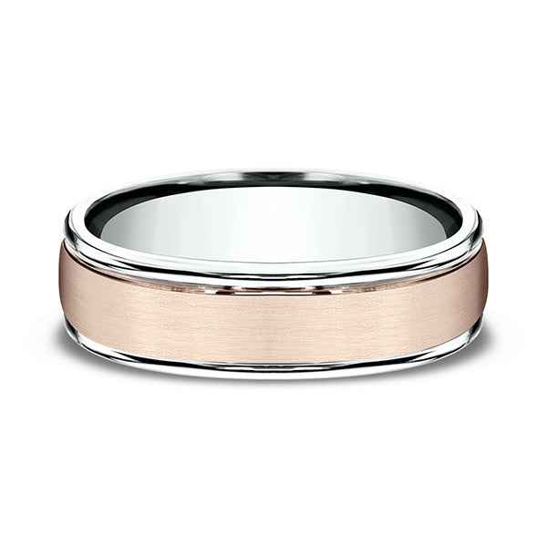Benchmark Men's 6.0mm Wedding Band with Brushed Center in 14K Rose and White Gold