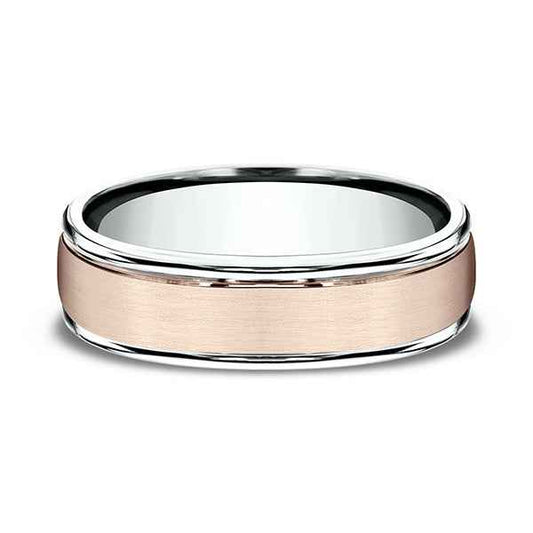 Benchmark Men's 6.0mm Wedding Band with Brushed Center in 14K Rose and White Gold