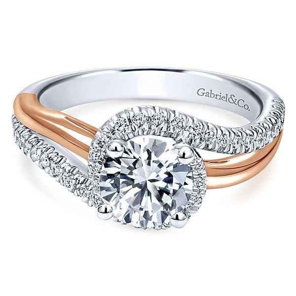 Gabriel & Co. 1/4 ct. Diamond Semi-Mount Engagement Ring with Wraparound Split Band in 14K White and Pink Gold