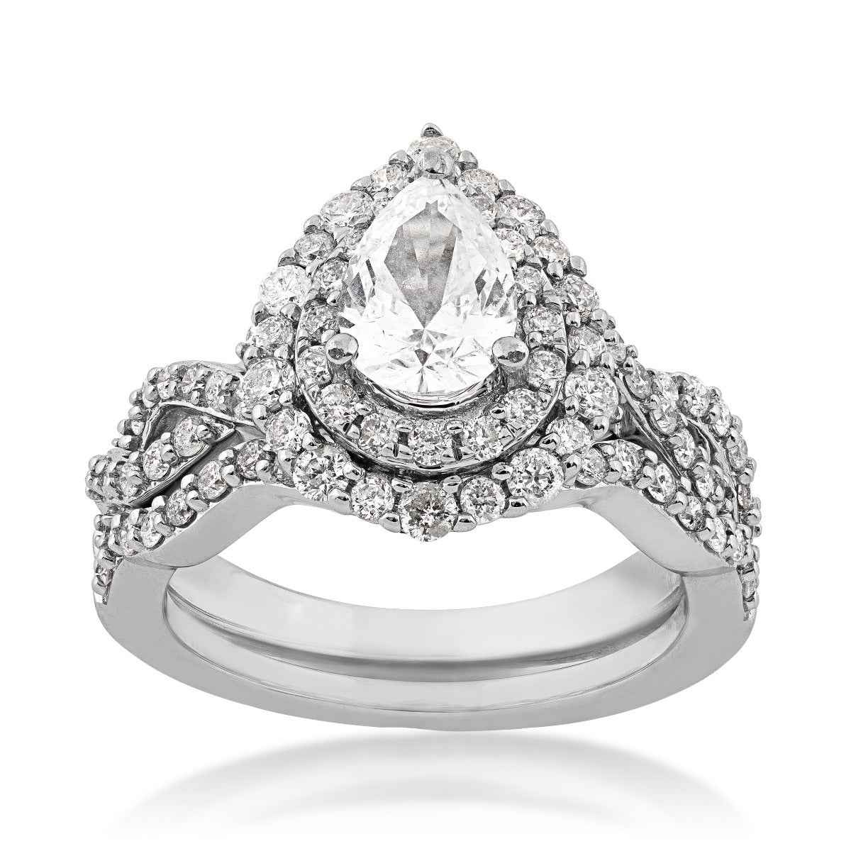 Amaura Collection 2 ct. tw. Pear-Shaped Double Halo Diamond Wedding Set with Twist Band in 14K White Gold