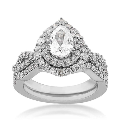 Amaura Collection 2 ct. tw. Pear-Shaped Double Halo Diamond Wedding Set with Twist Band in 14K White Gold