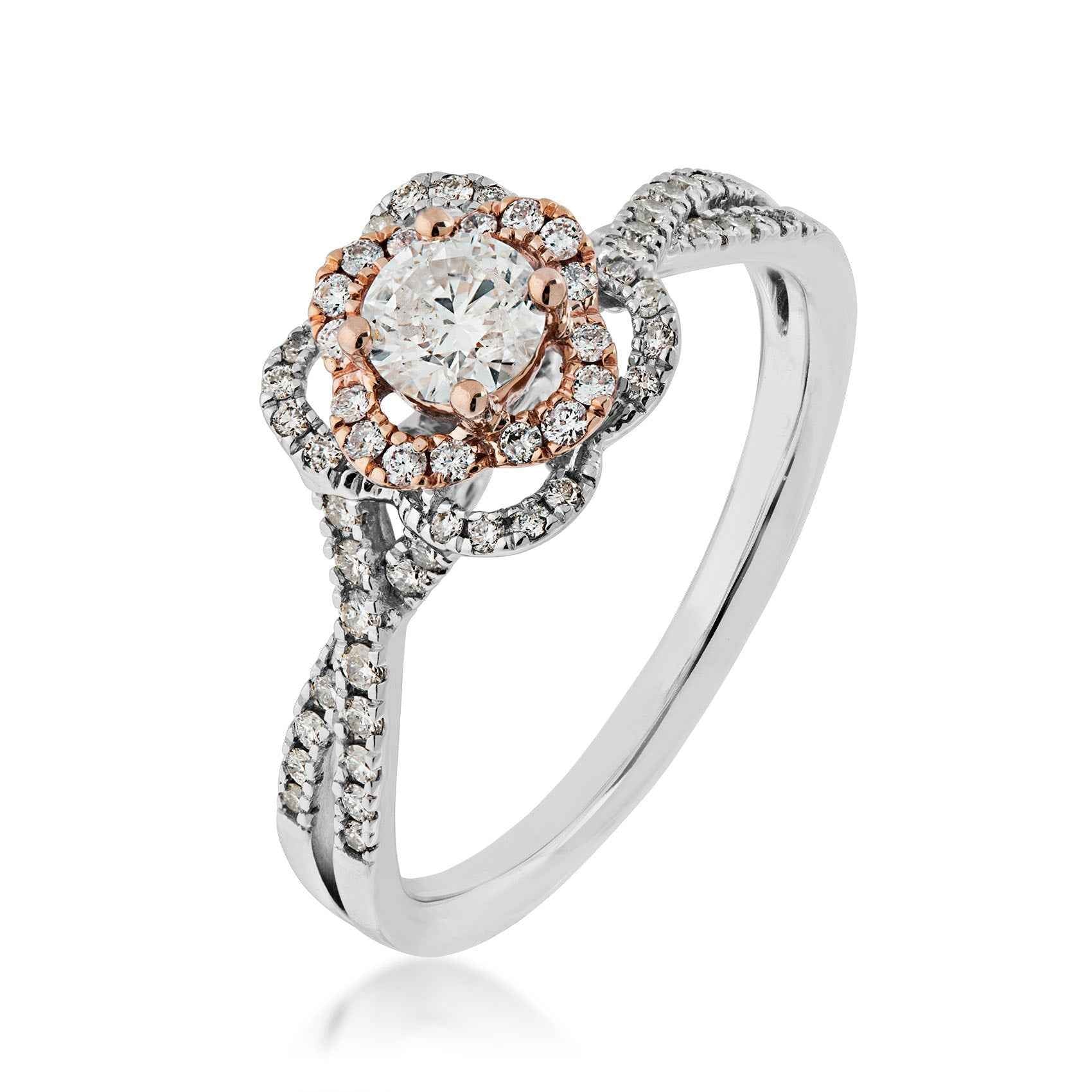 Natural 2/3 ct. tw. Round Brilliant Diamond Twist Engagement Ring in 14K White & Pink Gold front view