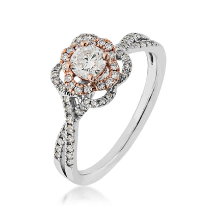 Natural 2/3 ct. tw. Round Brilliant Diamond Twist Engagement Ring in 14K White & Pink Gold front view