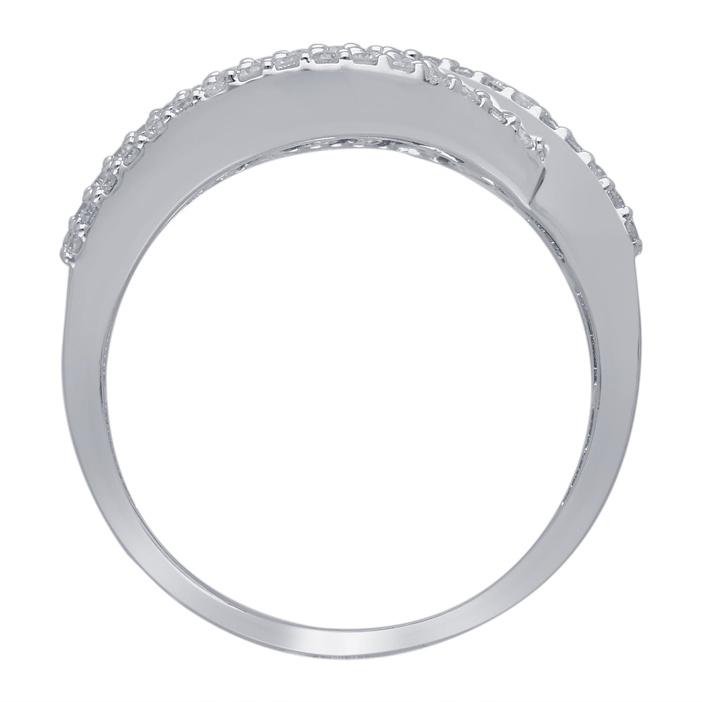 Kallati Channel Set Round Sapphire & 1/3 ct. tw. Diamond Bypass Ring in 14K White Gold front view