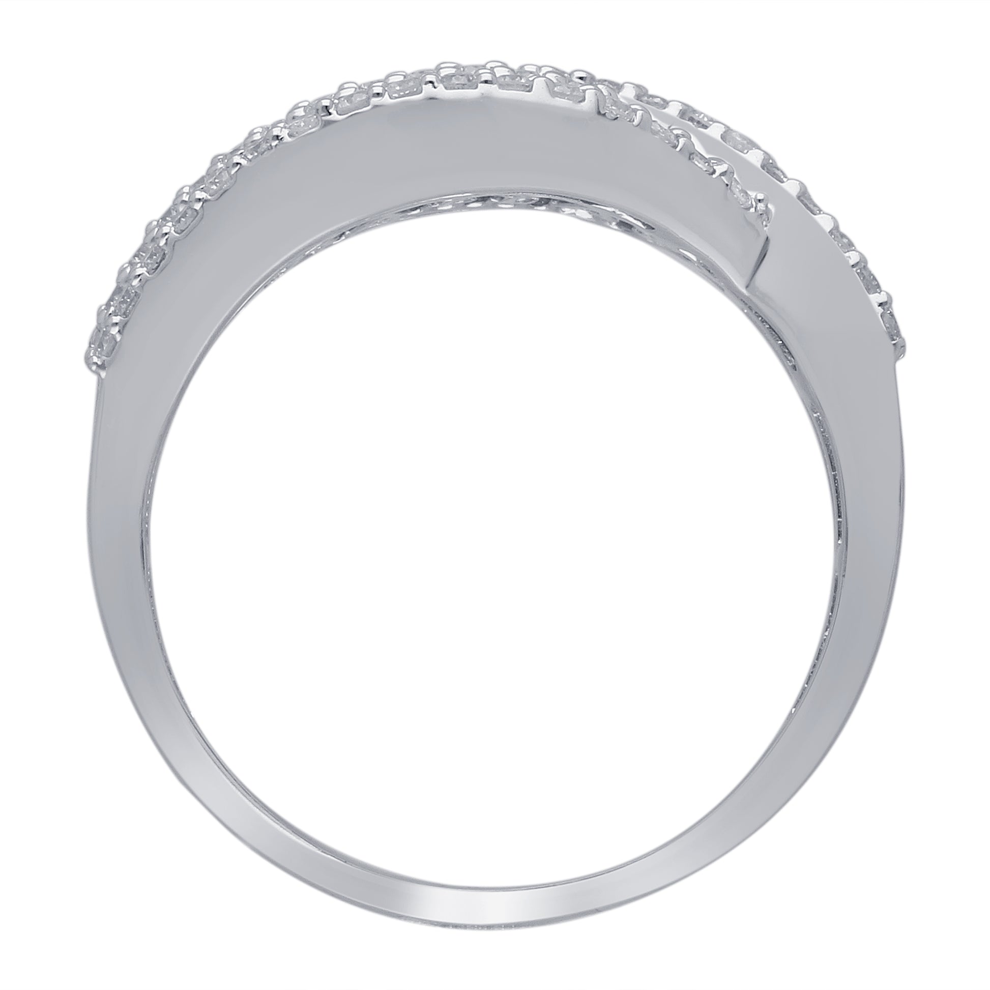 Kallati Channel Set Round Sapphire & 1/3 ct. tw. Diamond Bypass Ring in 14K White Gold front view