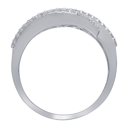 Kallati Channel Set Round Sapphire & 1/3 ct. tw. Diamond Bypass Ring in 14K White Gold front view