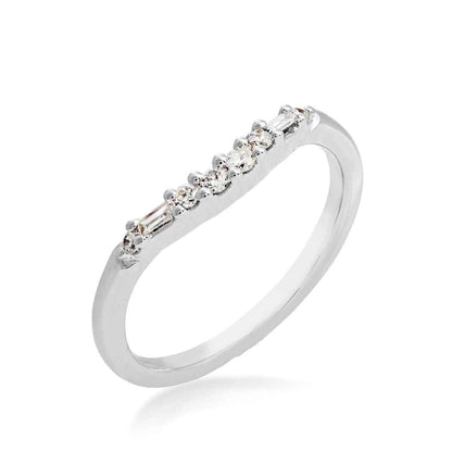 Perfect Match 1/6 ct. tw. Round & Baguette Contour Diamond Stackable Anniversary Band in 10K White Gold front view