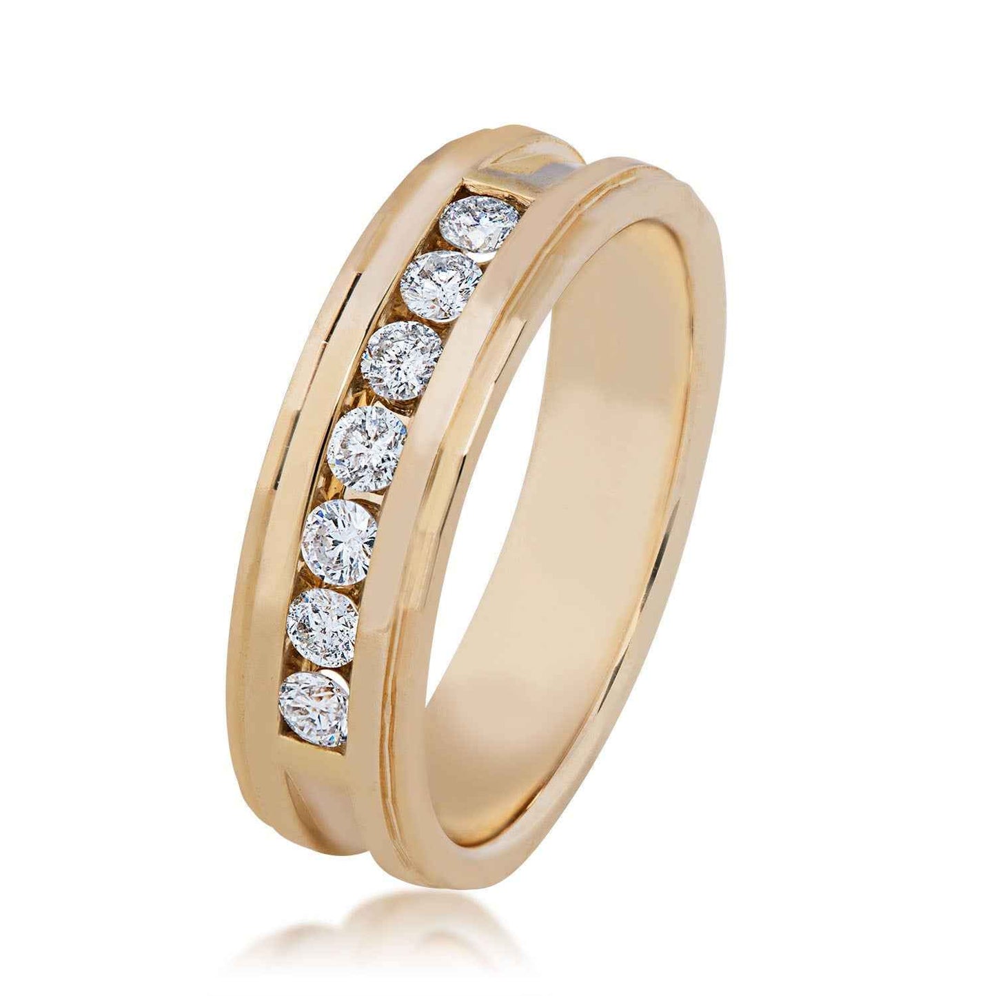 Men's 1/2 ct. tw. Round Brilliant Contemporary Diamond Wedding Band with Step-Edging Detail in a Polished 10K close-up detail