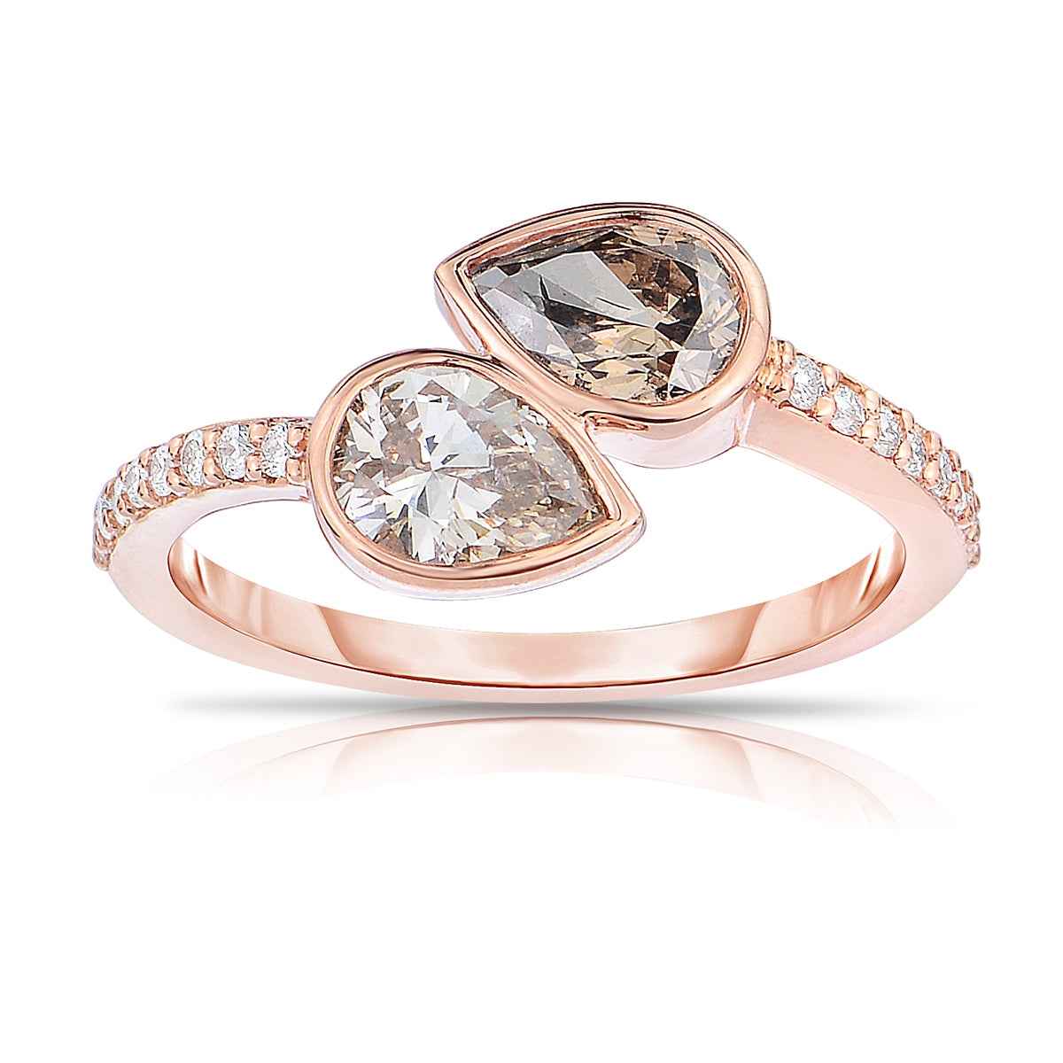 Mocha Collection 5/8 ct. tw. Pear-Shaped Mocha Fashion Bypass Ring with White Diamond Band in 14K Pink Gold