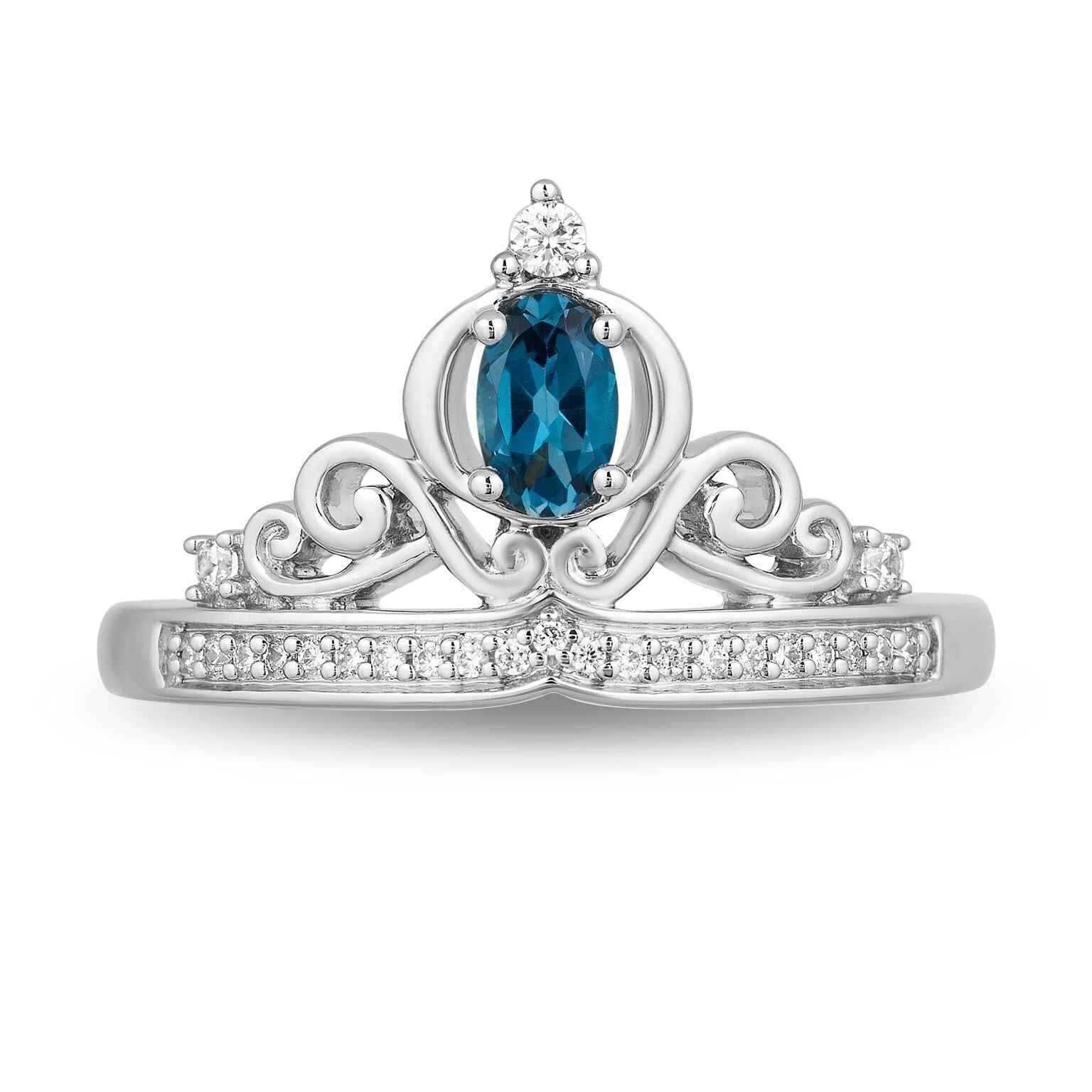 Enchanted Disney Cinderella 1/10 ct. tw. Diamond Crown Ring with Oval Topaz in Sterling Silver close-up detail
