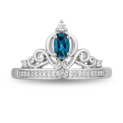 Enchanted Disney Cinderella 1/10 ct. tw. Diamond Crown Ring with Oval Topaz in Sterling Silver close-up detail