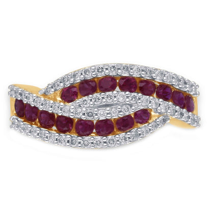 Kallati Channel Set Round Ruby & 1/3 ct. tw. Diamond Bypass Ring in 14K Yellow Gold