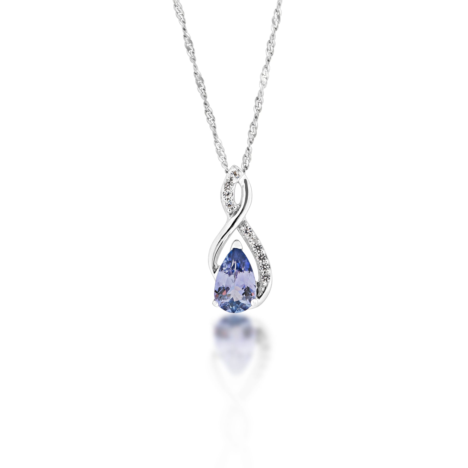 Genuine Pear-Shaped Tanzanite Fashion Pendant with White Sapphire Accent in Sterling Silver
