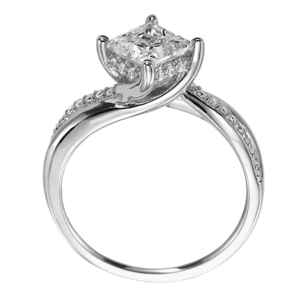 Artcarved Contemporary 1/6 ct. tw. Princess Cut Semi-Mount Diamond Engagement Ring in 14K White Gold close-up detail