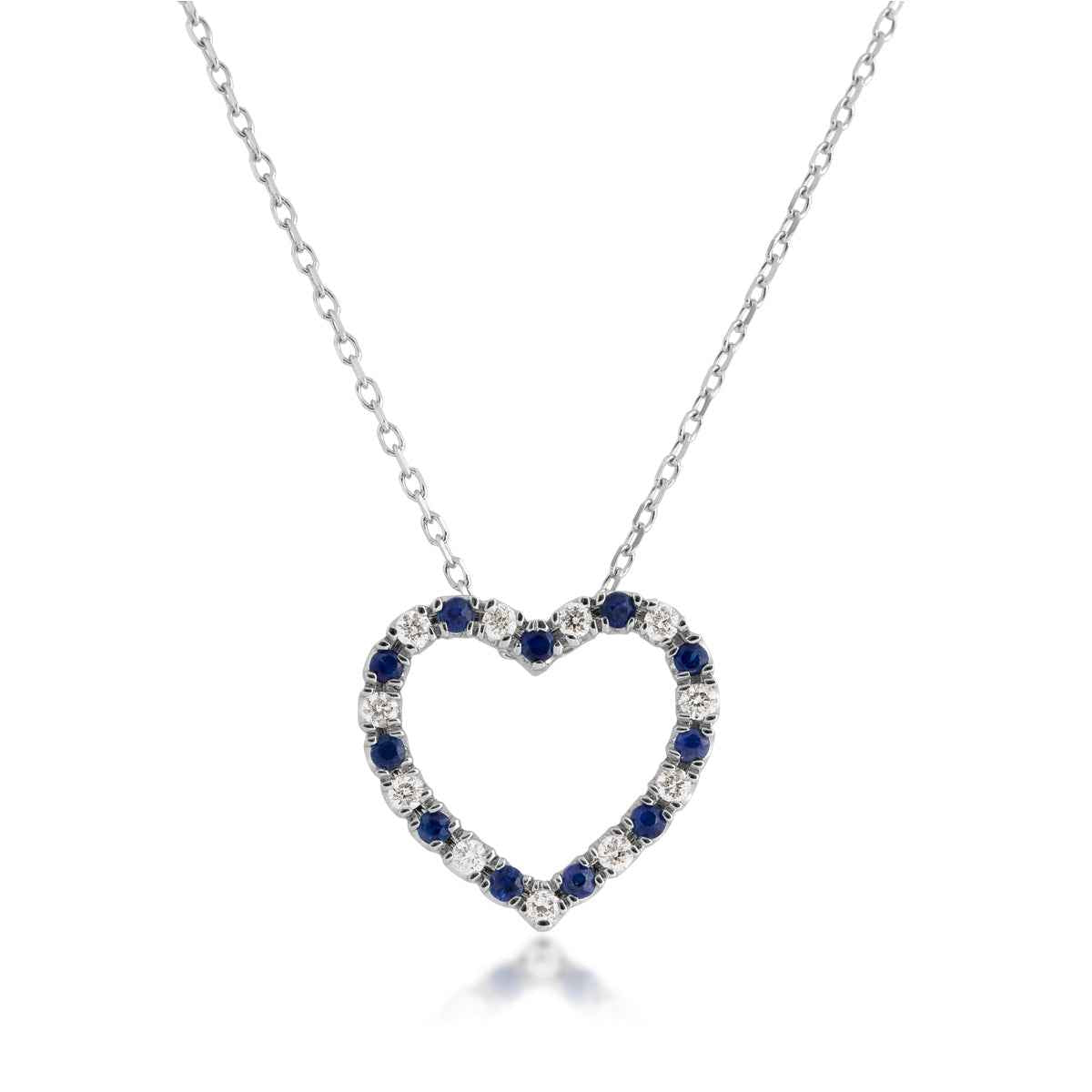Sapphire and .08 ct. tw. Diamond Heart Pendant in 10K White Gold