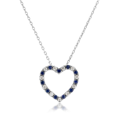 Sapphire and .08 ct. tw. Diamond Heart Pendant in 10K White Gold