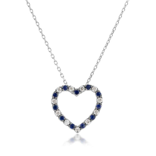 Sapphire and .08 ct. tw. Diamond Heart Pendant in 10K White Gold