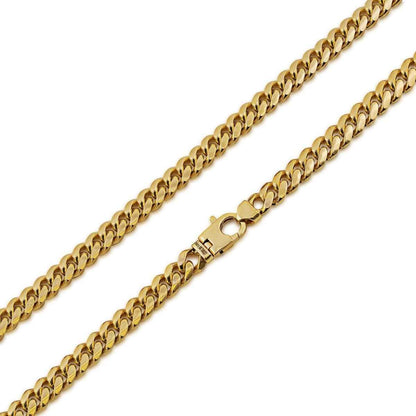 7.6mm 24-inch Solid Tight Link Miami Cuban Chain Necklace in 10K Yellow Gold front view
