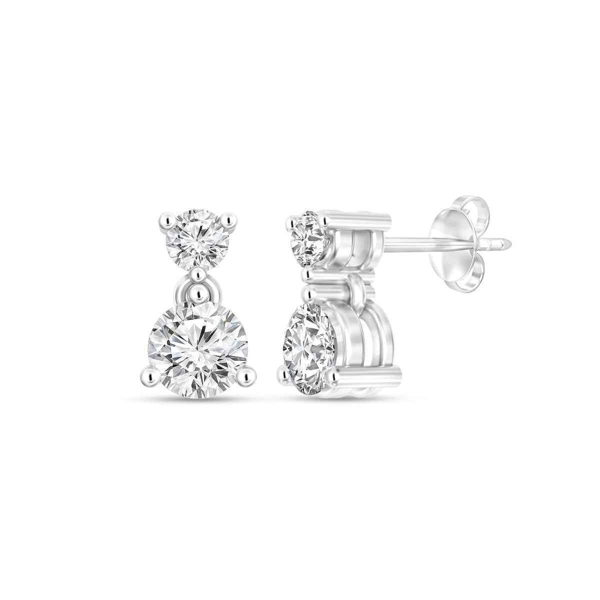 2BeLoved 5/8 ct. tw. 2-Stone Stacked Diamond Earrings in 10K White Gold