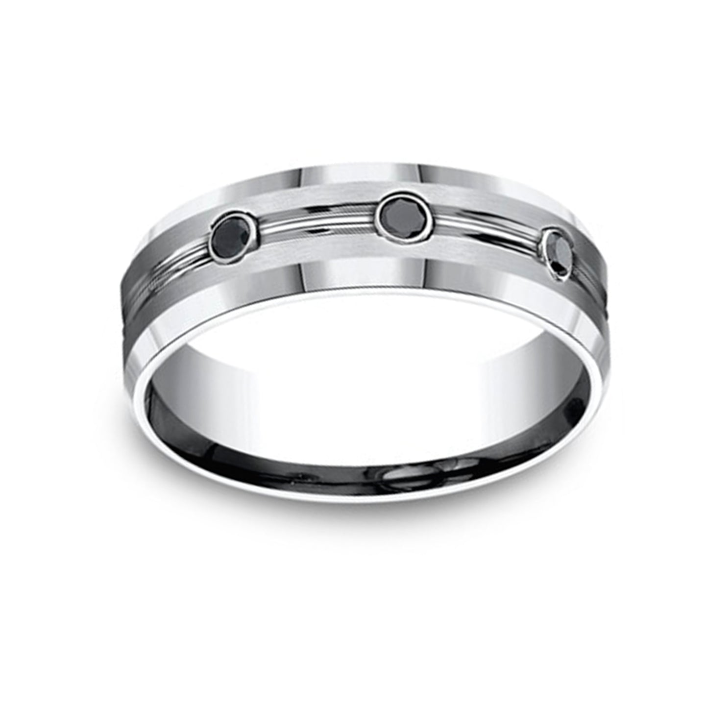 BENCHMARK Men's 7.5 MM Treated Black Diamond Wedding Band in Brushed and Polished Chrome Cobalt