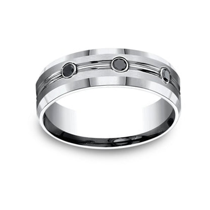 BENCHMARK Men's 7.5 MM Treated Black Diamond Wedding Band in Brushed and Polished Chrome Cobalt