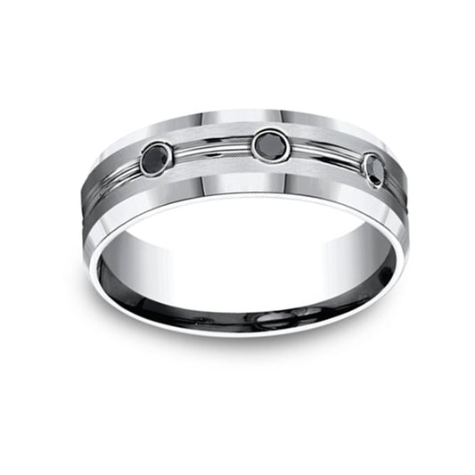 BENCHMARK Men's 7.5 MM Treated Black Diamond Wedding Band in Brushed and Polished Chrome Cobalt