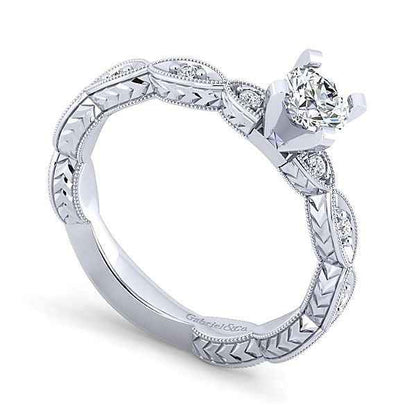 Gabriel & Co. 1/8 ct. tw. Diamond Vintage Round Semi-Mount Engagement Ring in 14K White Gold front view
