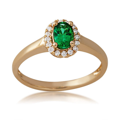Emerald and 1/10 ct. tw. Round Diamond Halo Fashion Ring in 10K Yellow Gold