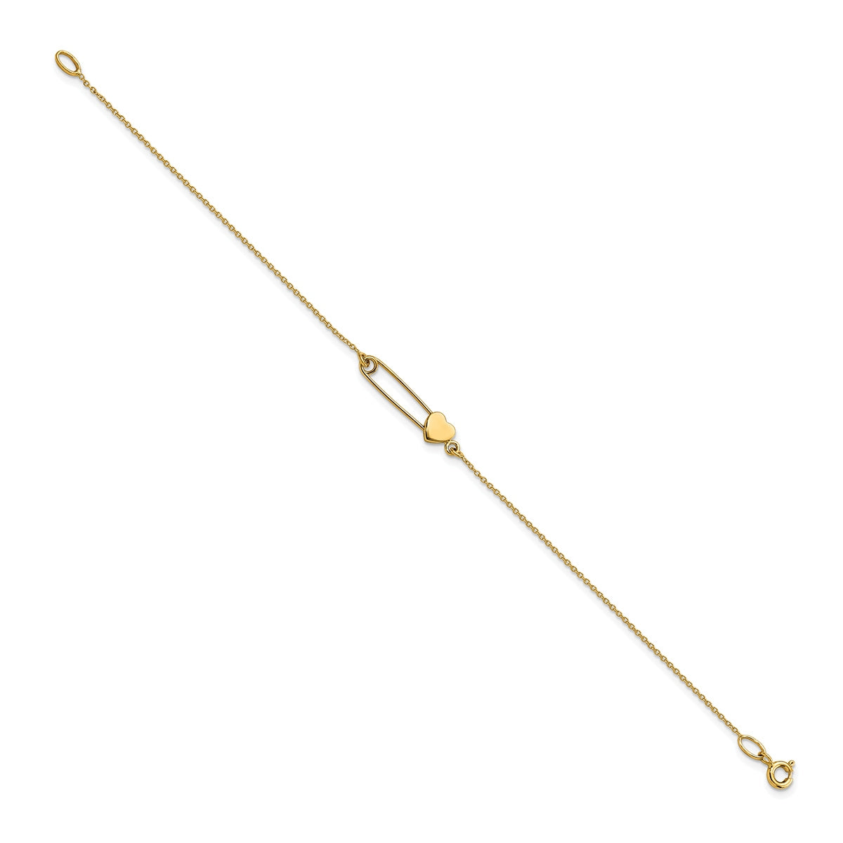 Heart Safety Pin Bracelet in 14K Yellow Gold front view