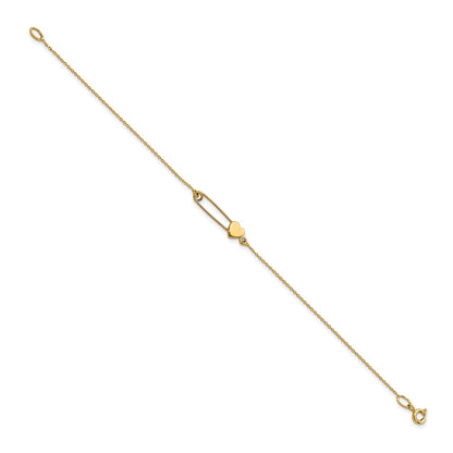 Heart Safety Pin Bracelet in 14K Yellow Gold front view