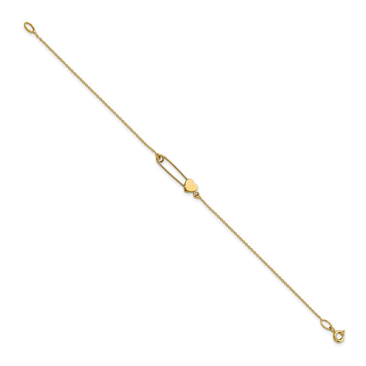 Heart Safety Pin Bracelet in 14K Yellow Gold front view
