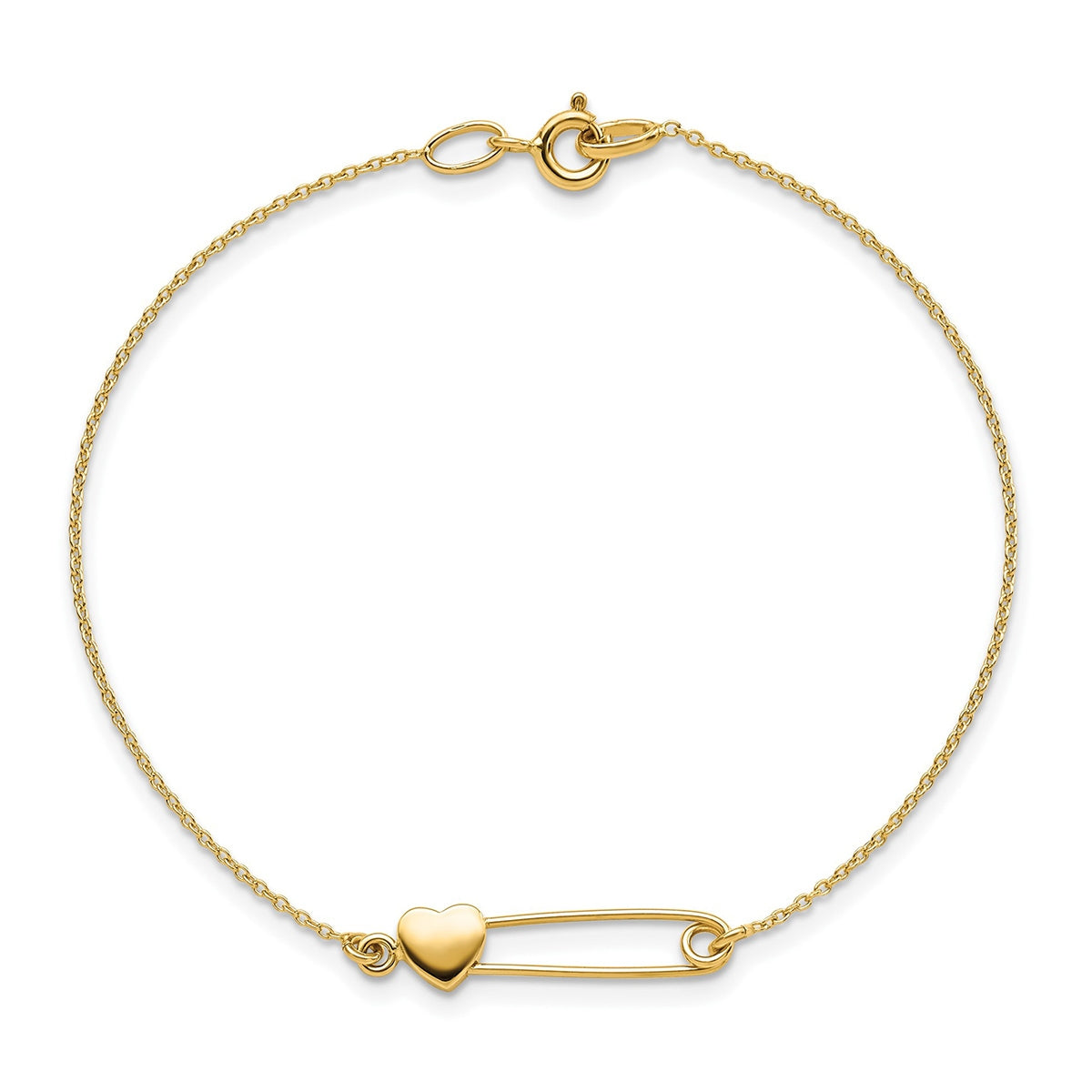 Heart Safety Pin Bracelet in 14K Yellow Gold