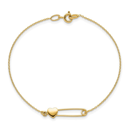 Heart Safety Pin Bracelet in 14K Yellow Gold
