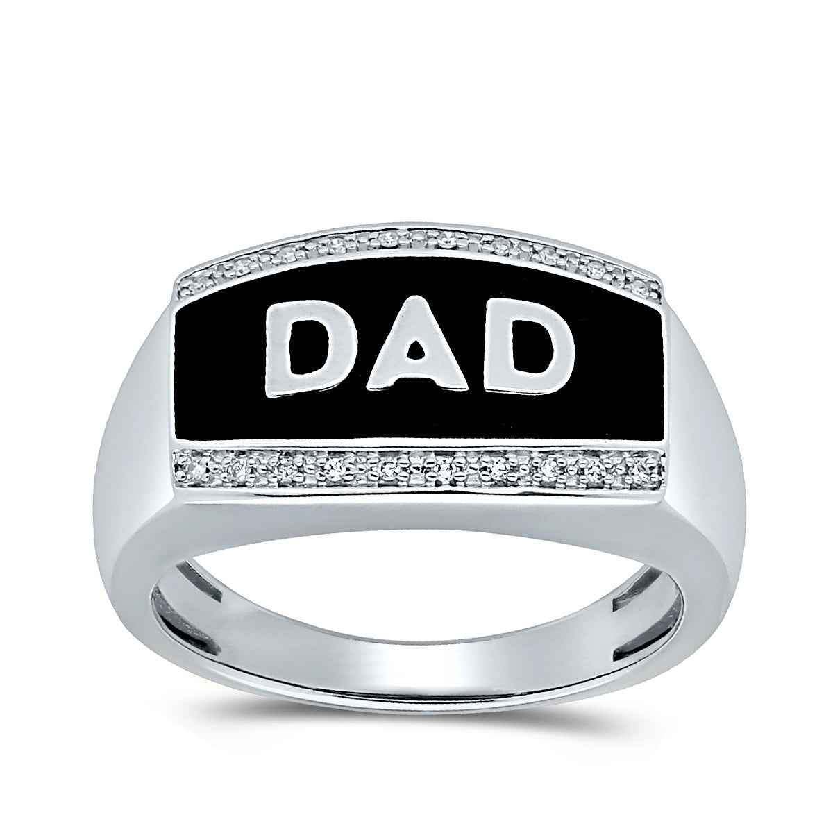 Dad Ring with Diamond Accent and Black Enamel in Sterling Silver