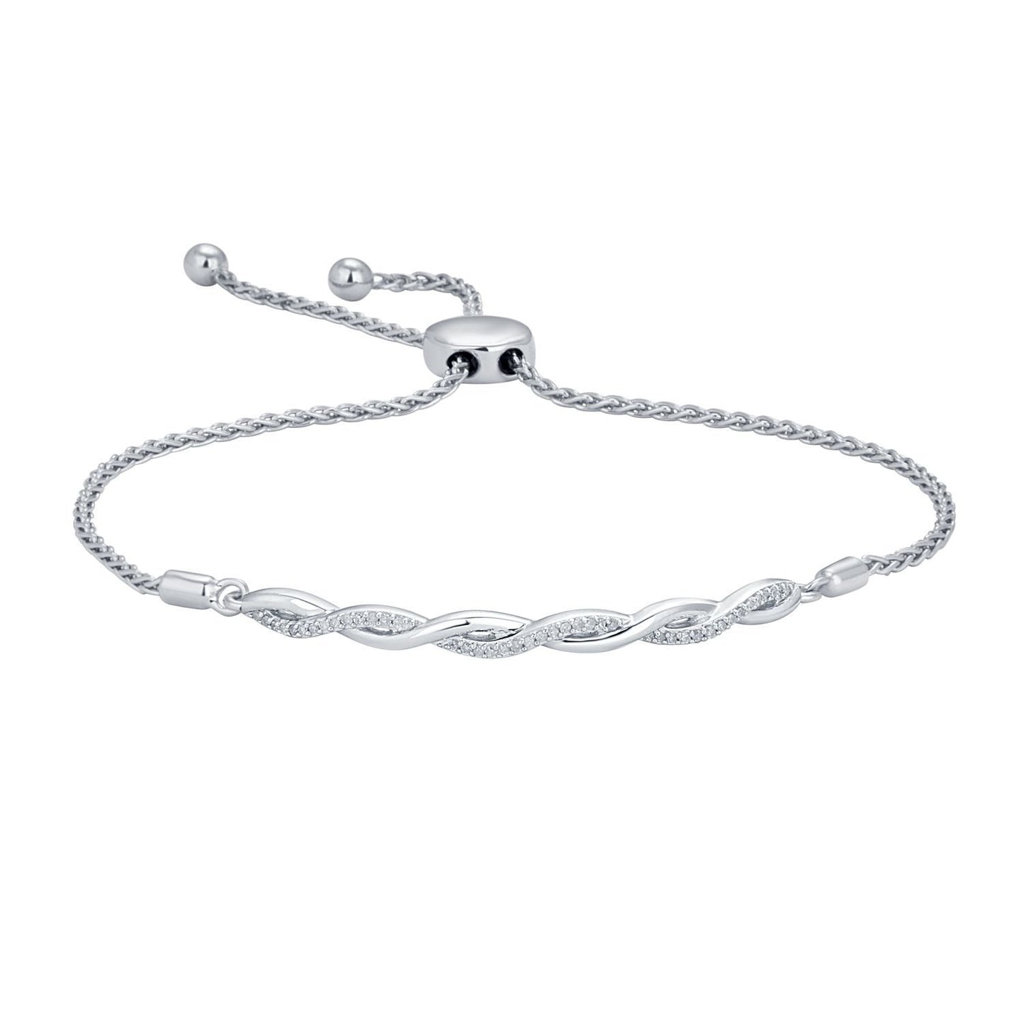 1/8 ct. tw. Diamond Twist Bolo Bracelet in Sterling Silver