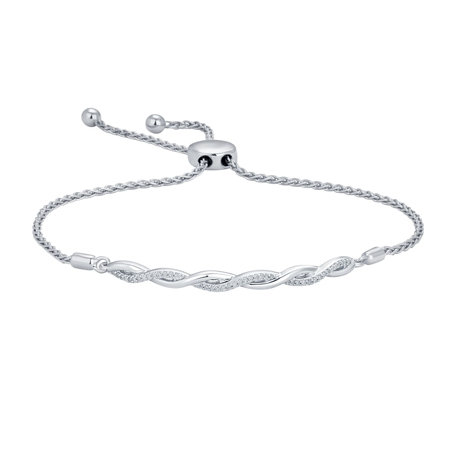 1/8 ct. tw. Diamond Twist Bolo Bracelet in Sterling Silver