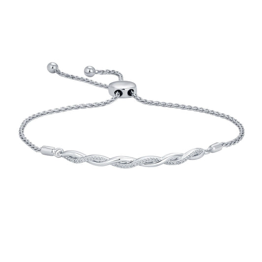 1/8 ct. tw. Diamond Twist Bolo Bracelet in Sterling Silver