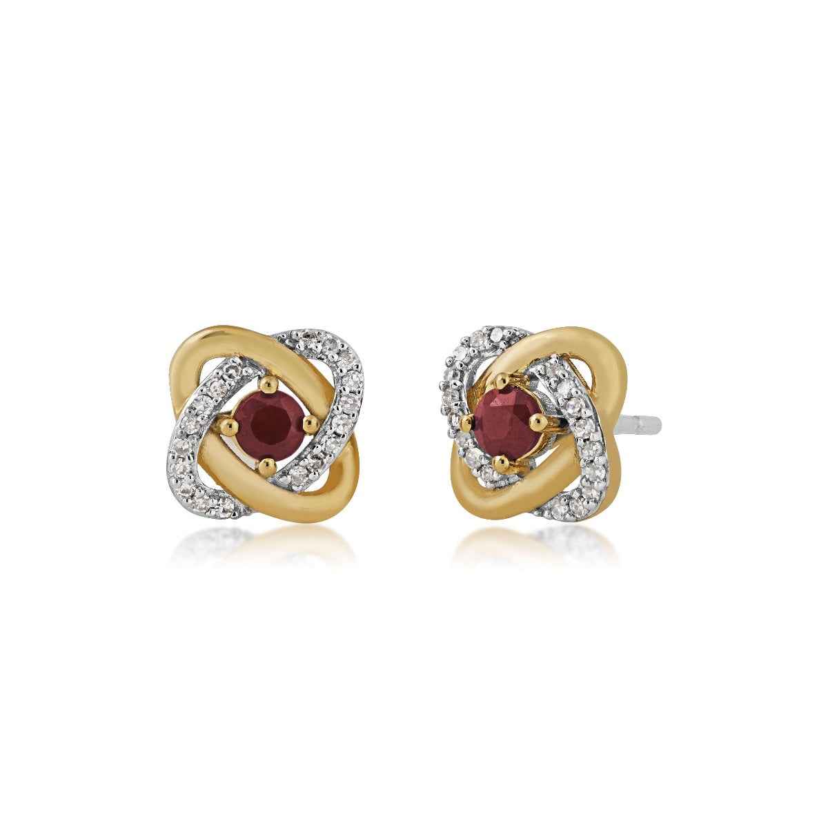 Love Knot Ruby and 1/10 ct. tw. Diamond Earrings in 10K Yellow Gold
