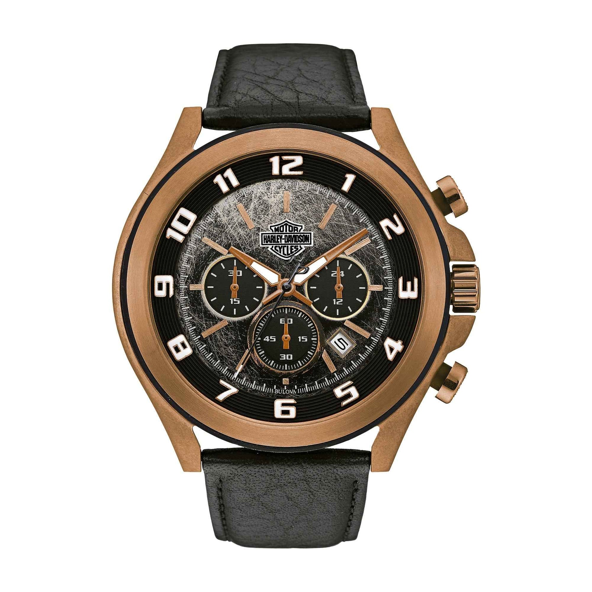 Harley Davidson Men's Night Rider Watch with Black Leather Strap and Black Dial